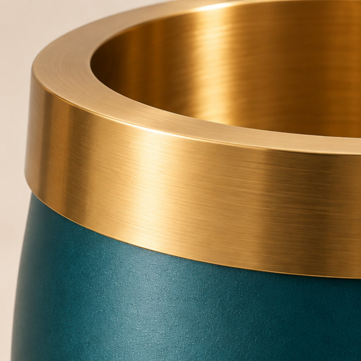 TEAL & GOLD ROUND METAL PLANTER