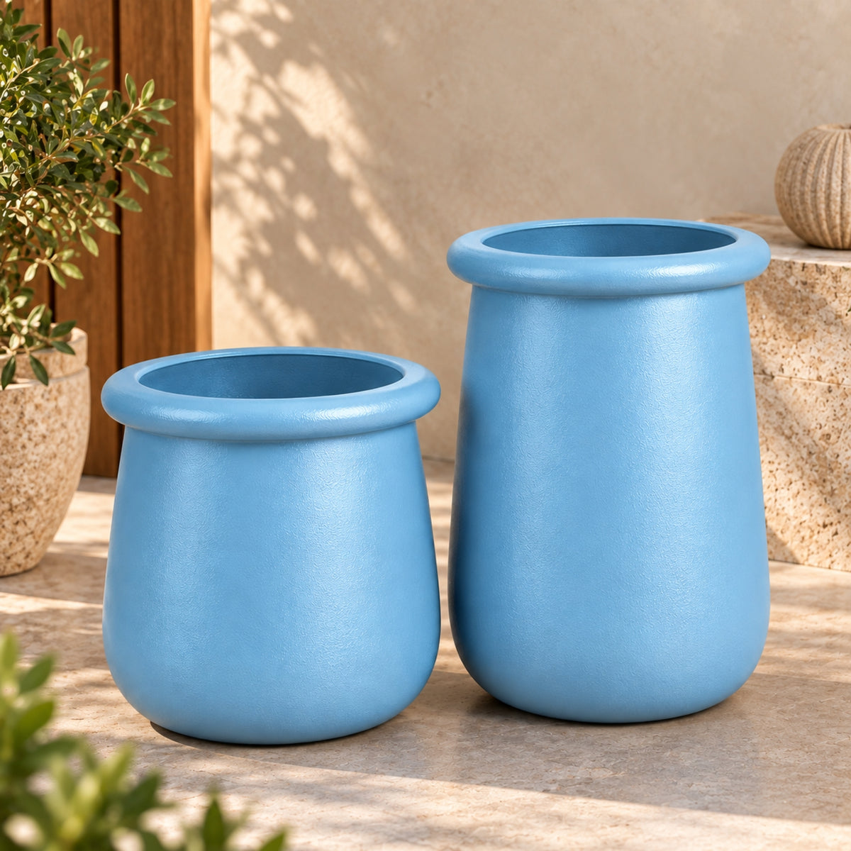 POWDER BLUE ROUNDED PLANTER SET