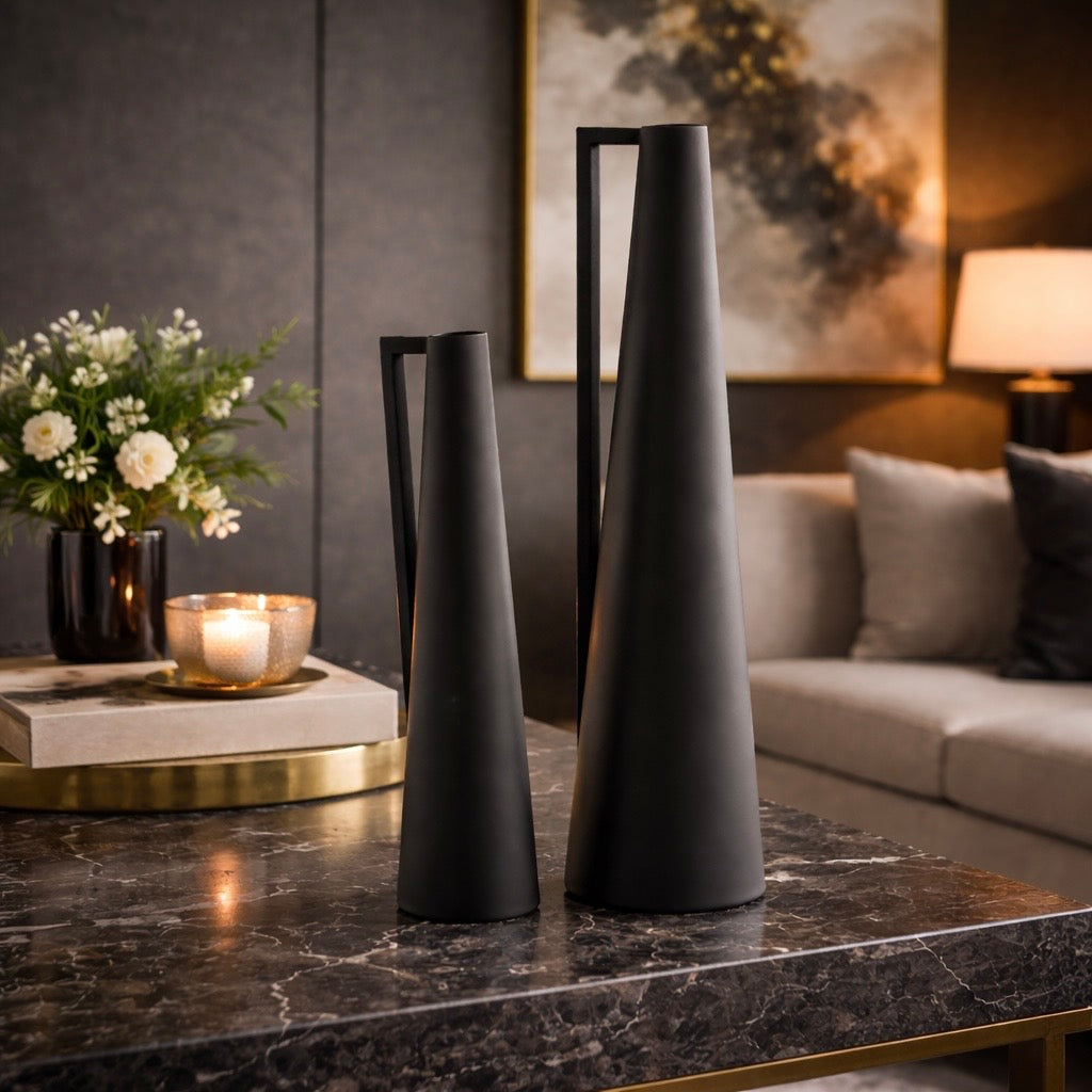 Noir Spire Handle Vase Duo