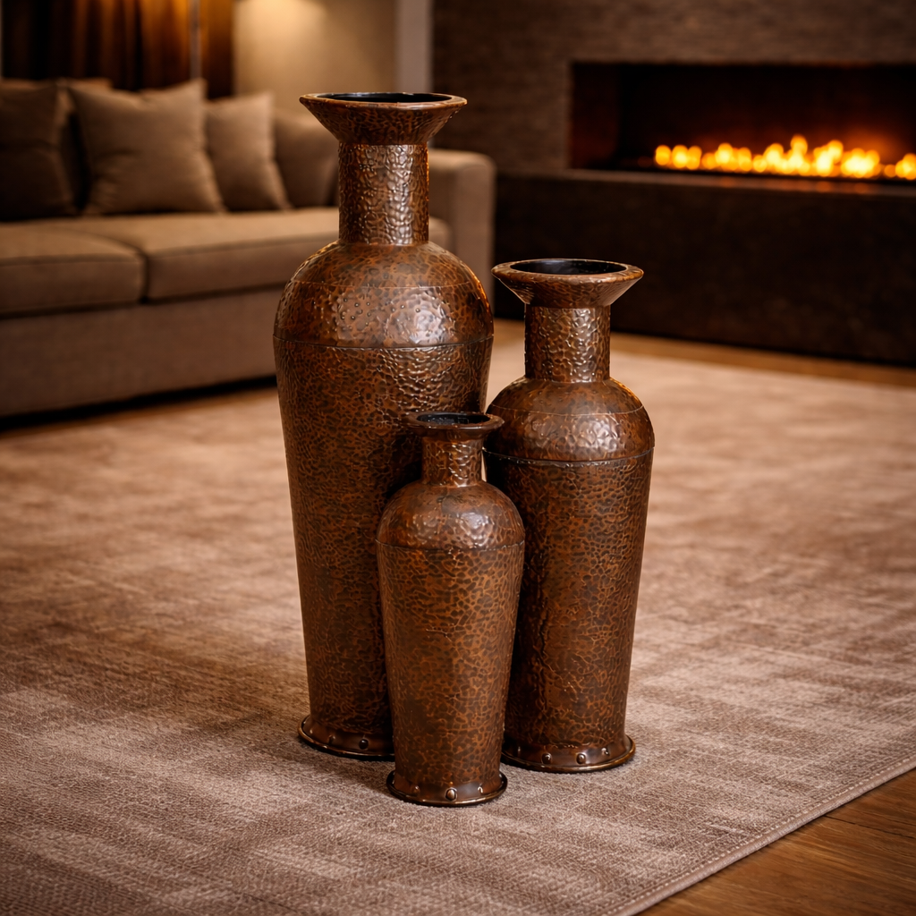 Elysian Ember Hammered Vase Trio