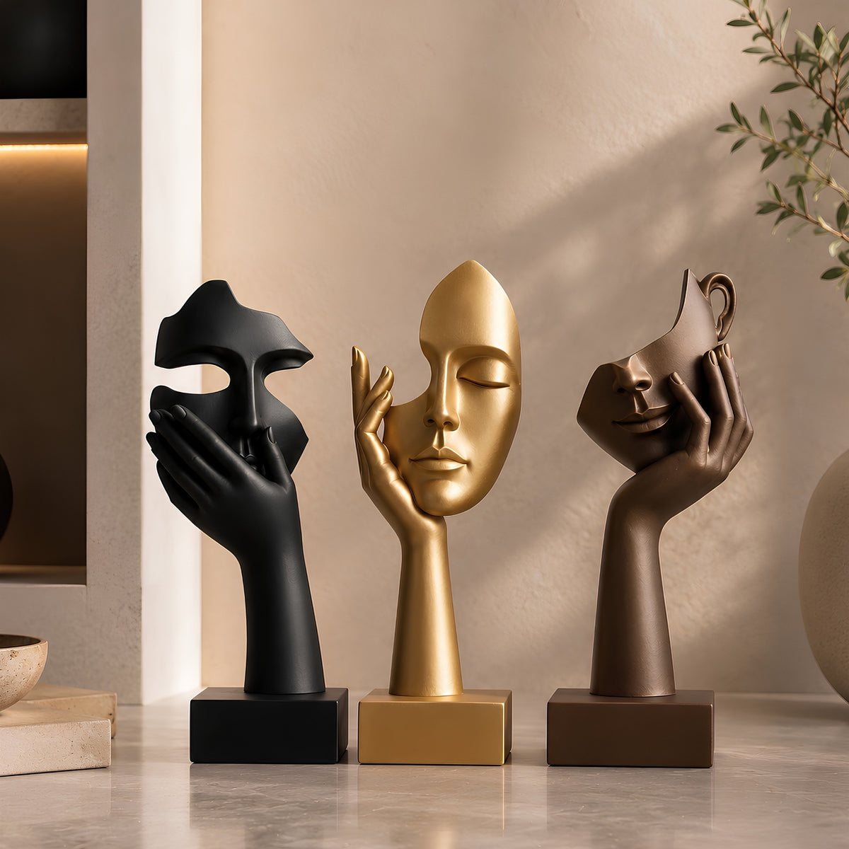 ABSTRACT FACE & HAND DECORATIVE SCULPTURE SET