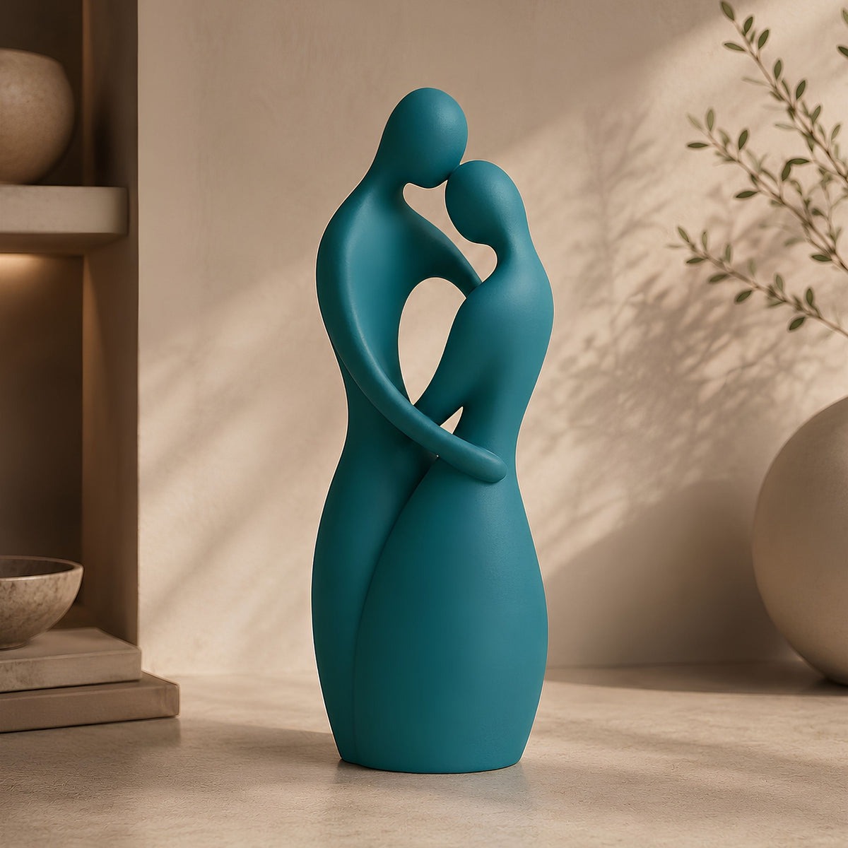 ABSTRACT EMBRACING COUPLE DECORATIVE SCULPTURE