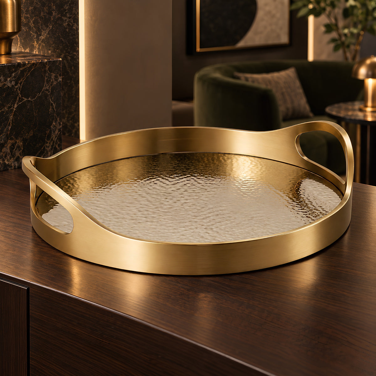 HAMMERED GOLD METAL SERVING TRAY