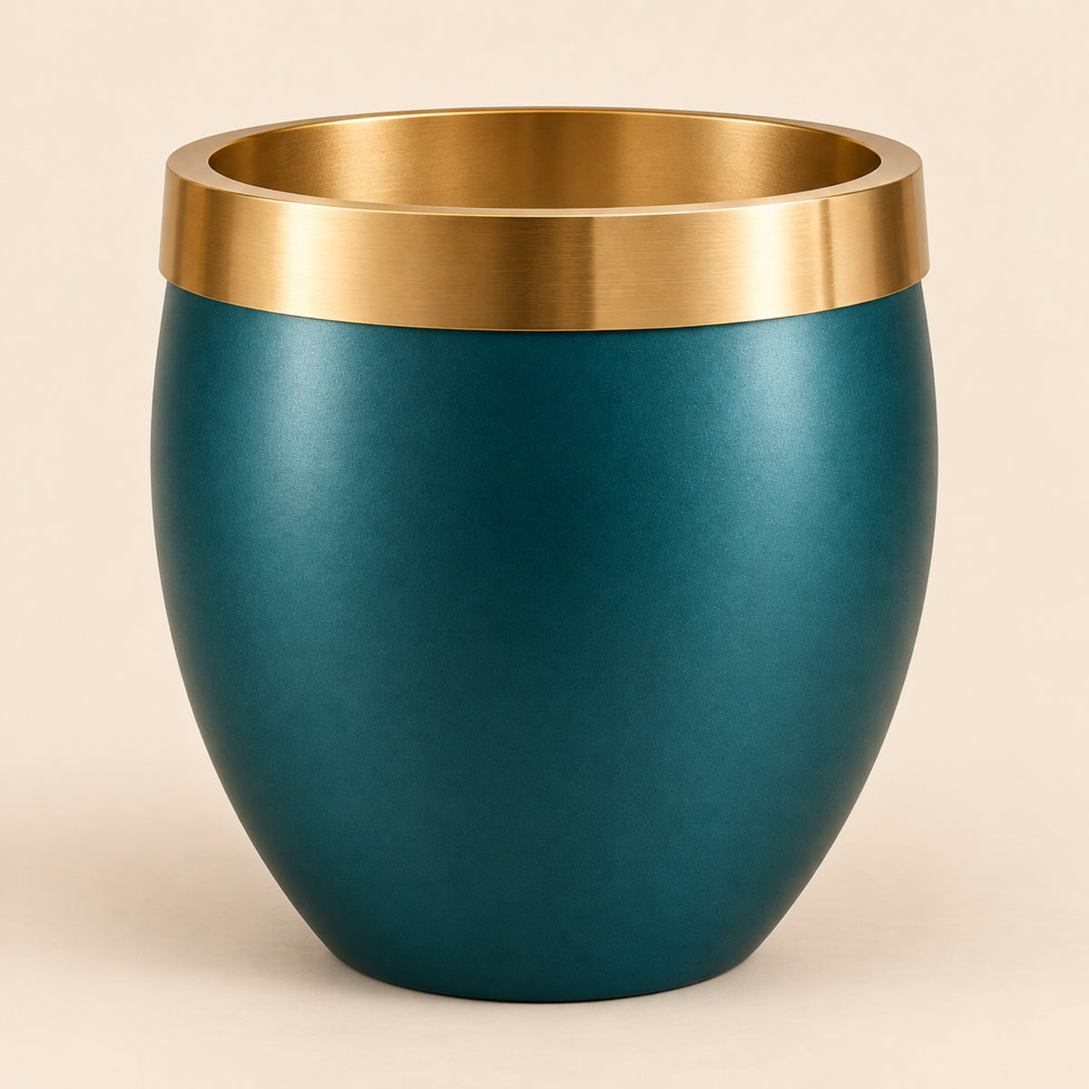 TEAL & GOLD ROUND METAL PLANTER