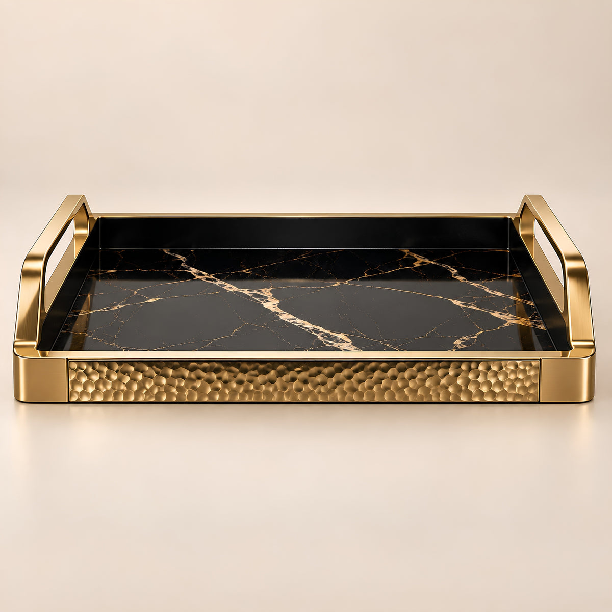 HAMMERED GOLD & BLACK MARBLE SERVING TRAY
