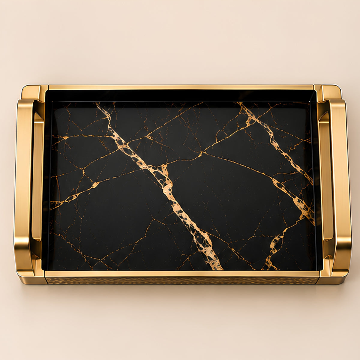 HAMMERED GOLD & BLACK MARBLE SERVING TRAY