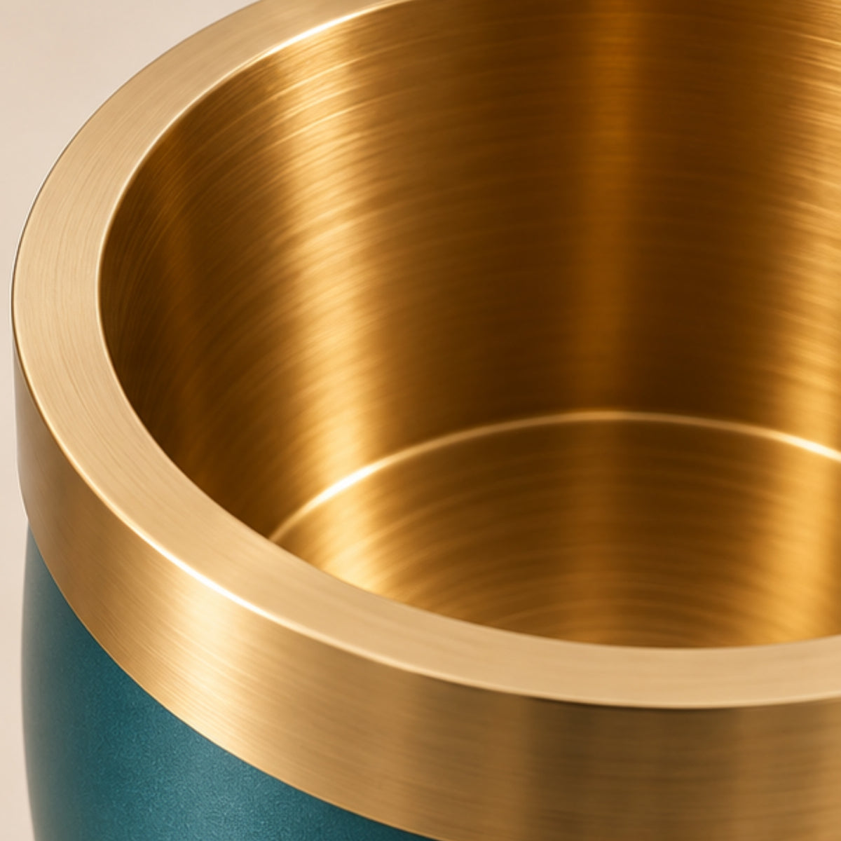 TEAL & GOLD ROUND METAL PLANTER