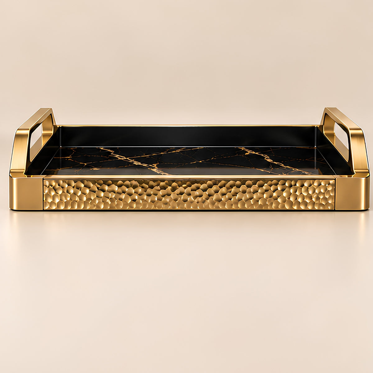 HAMMERED GOLD & BLACK MARBLE SERVING TRAY