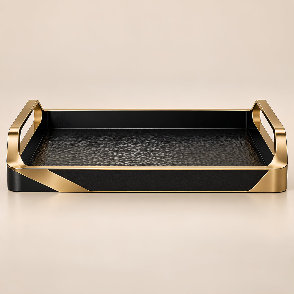 HAMMERED BLACK & GOLD RECTANGULAR SERVING TRAY