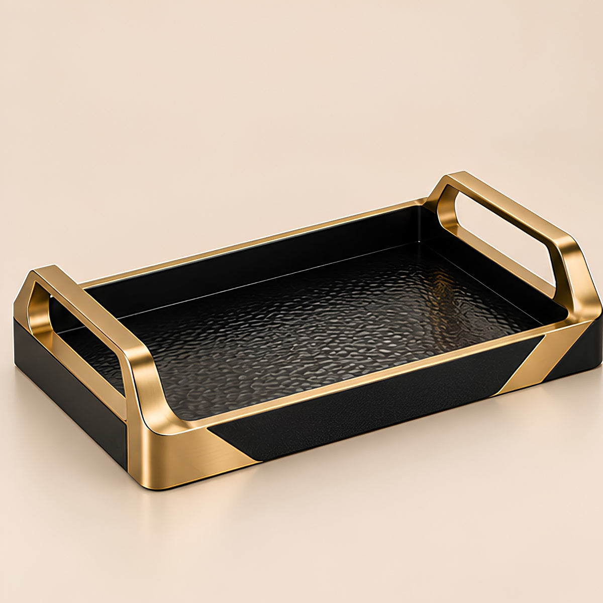 HAMMERED BLACK & GOLD RECTANGULAR SERVING TRAY