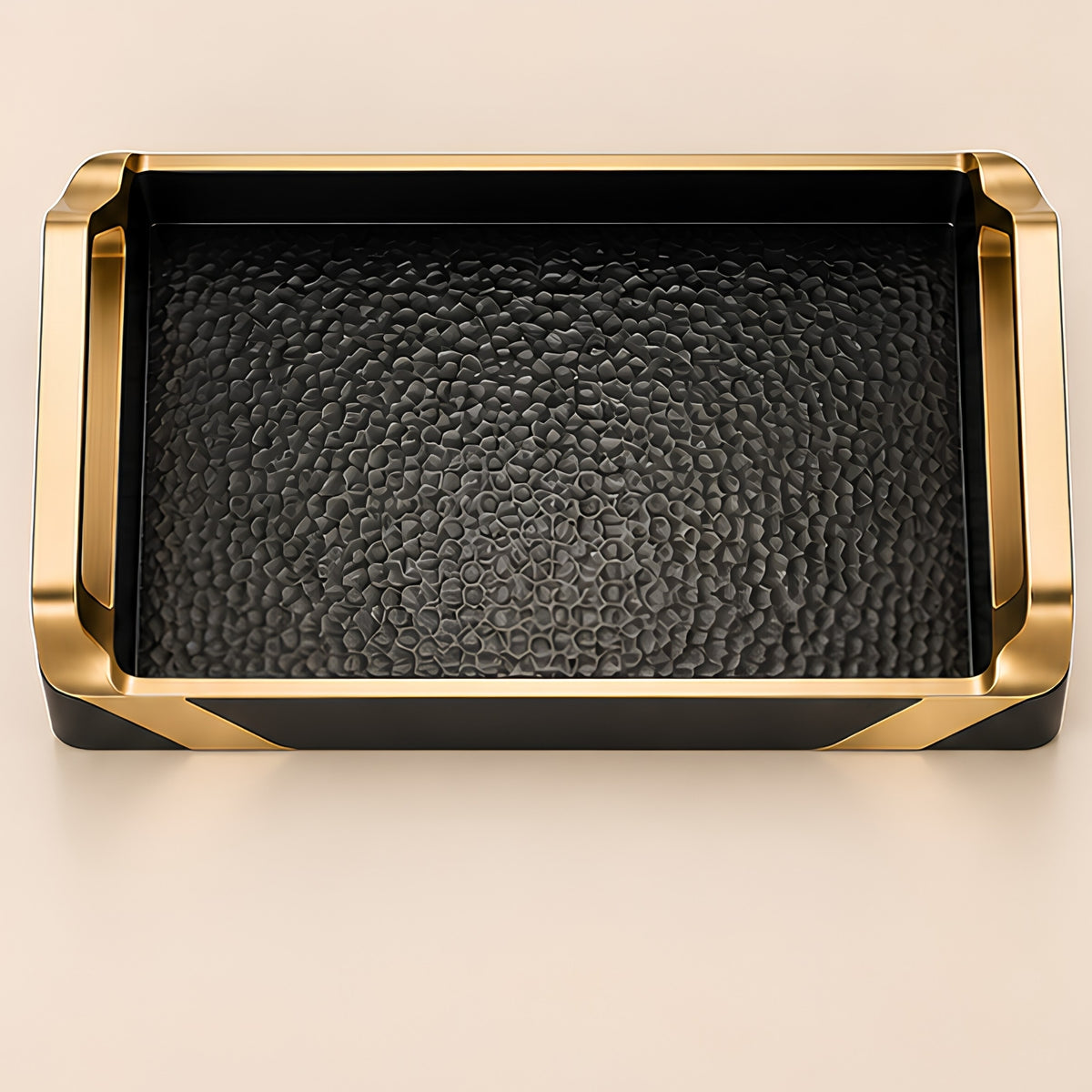 HAMMERED BLACK & GOLD RECTANGULAR SERVING TRAY