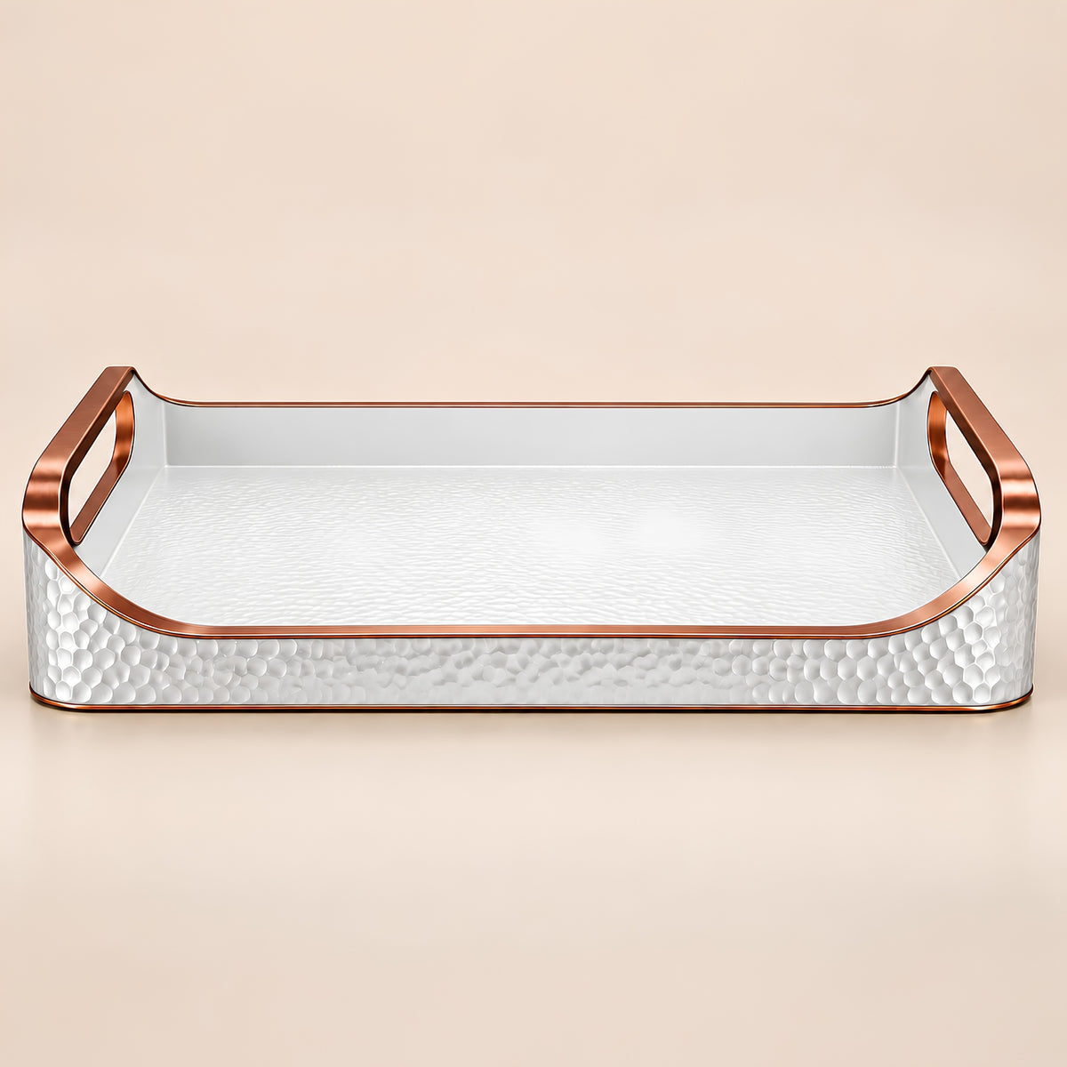 HAMMERED WHITE & COPPER RECTANGULAR SERVING TRAY