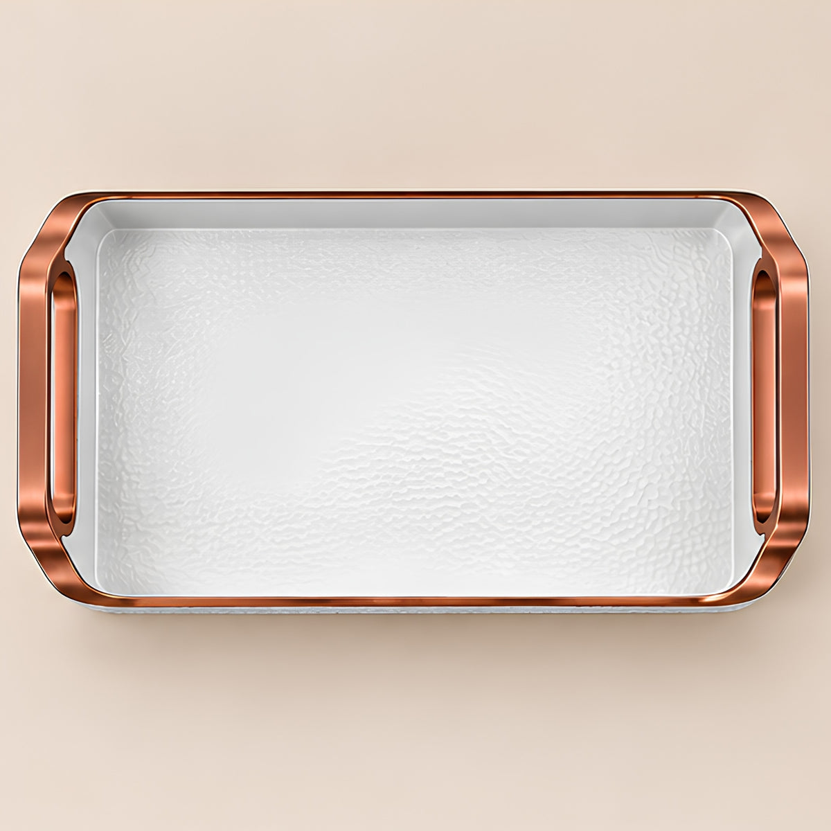 HAMMERED WHITE & COPPER RECTANGULAR SERVING TRAY