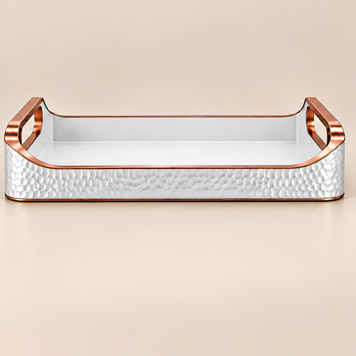 HAMMERED WHITE & COPPER RECTANGULAR SERVING TRAY