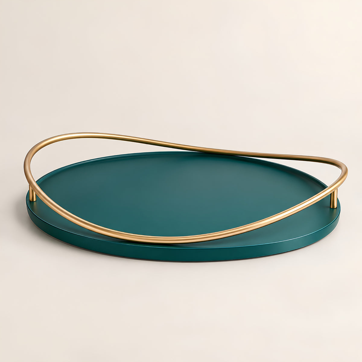 OVAL TRAY WITH GOLD RAIL HANDLE