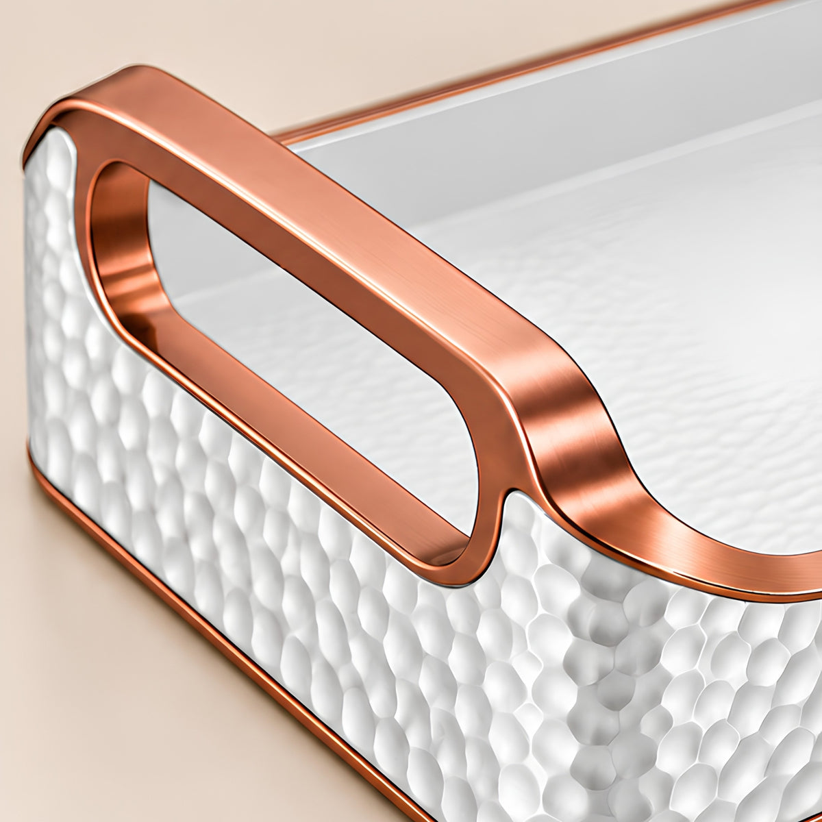 HAMMERED WHITE & COPPER RECTANGULAR SERVING TRAY