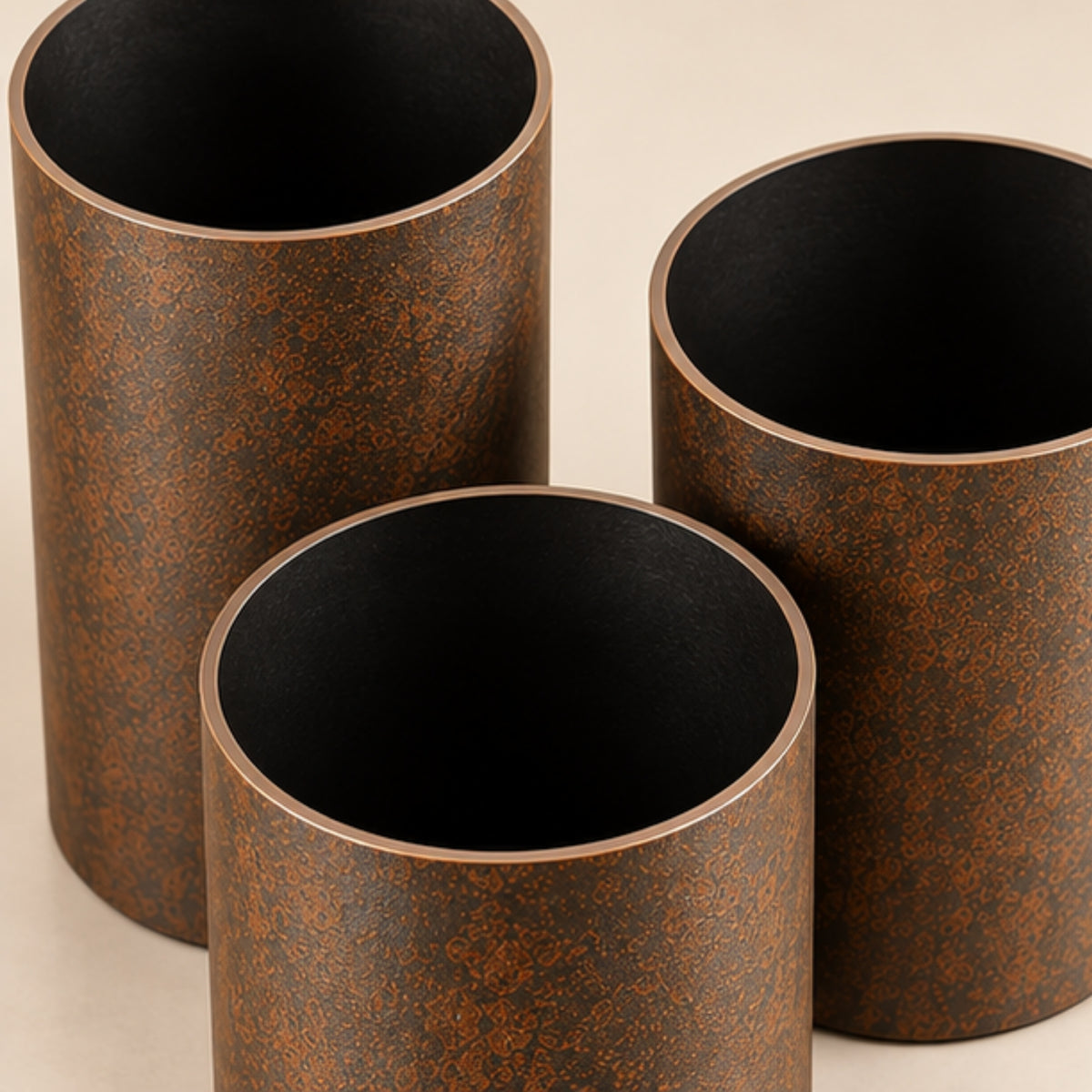 ANTIQUE COPPER CYLINDRICAL PLANTER SET