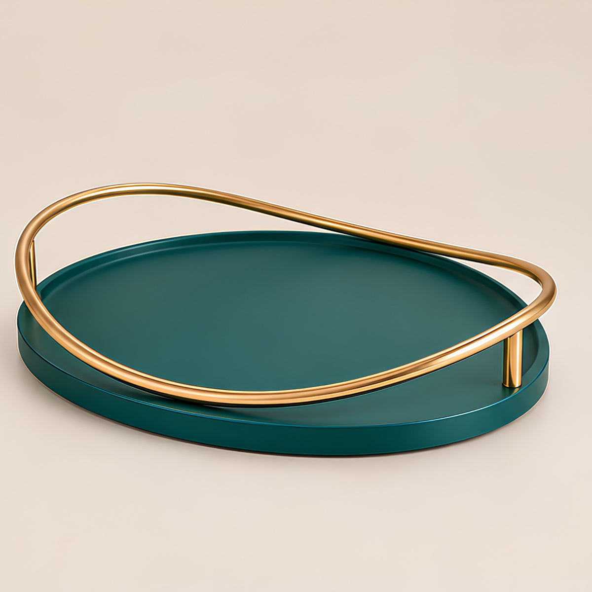 OVAL TRAY WITH GOLD RAIL HANDLE