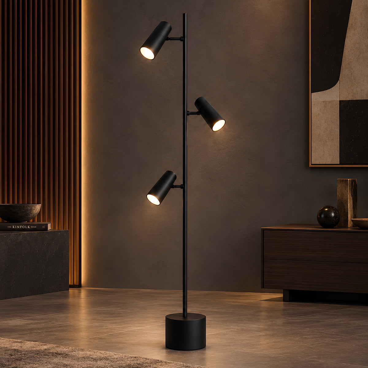 THREE LIGHT ADJUSTABLE FLOOR LAMP
