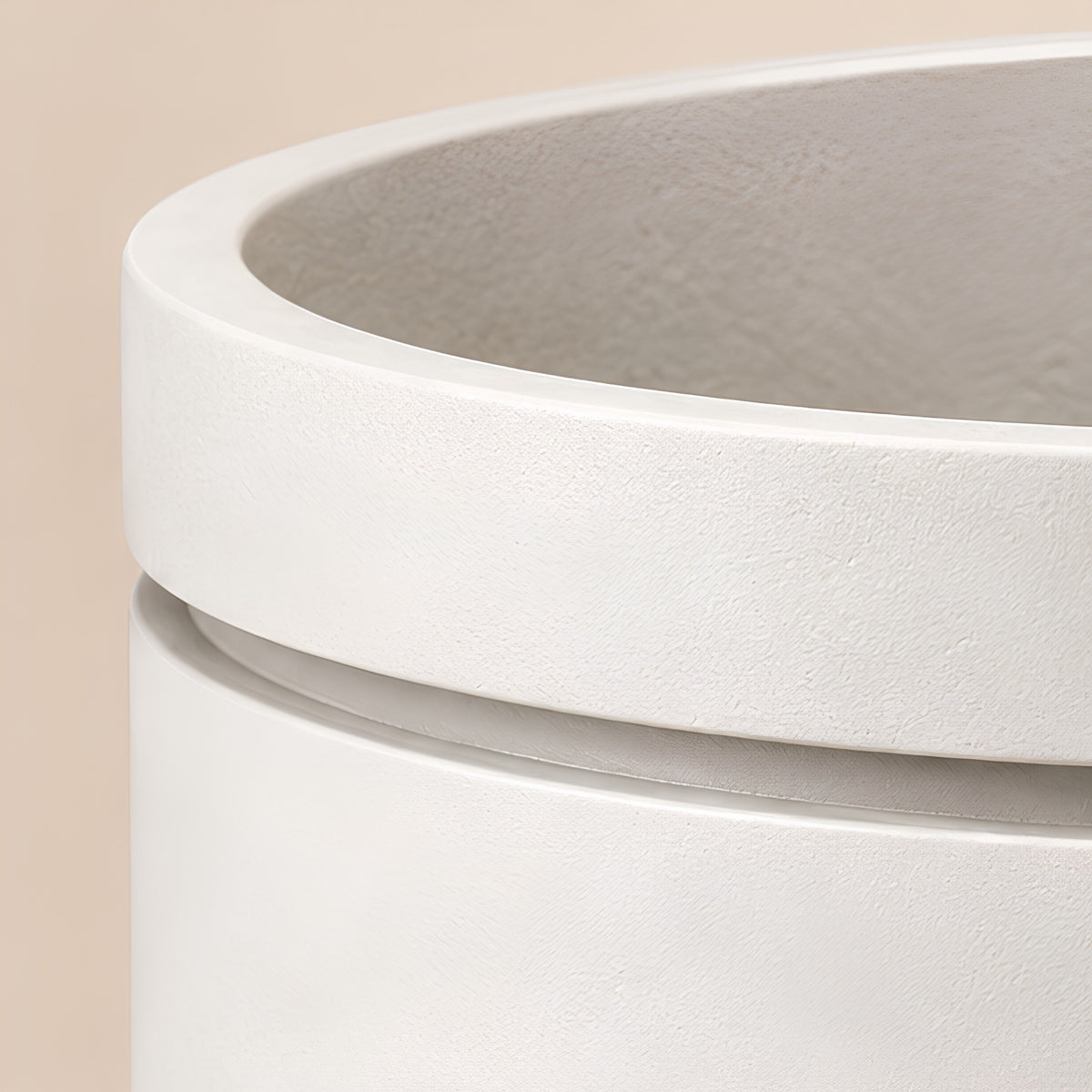 WHITE CYLINDRICAL OUTDOOR PLANTER