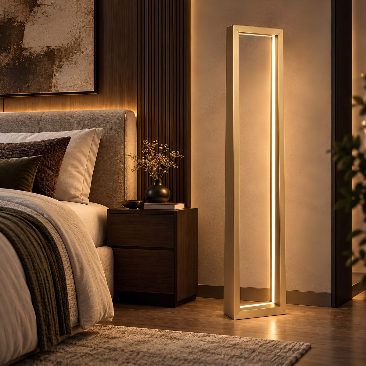 MODERN GOLD FRAME LINEAR LED FLOOR LAMP
