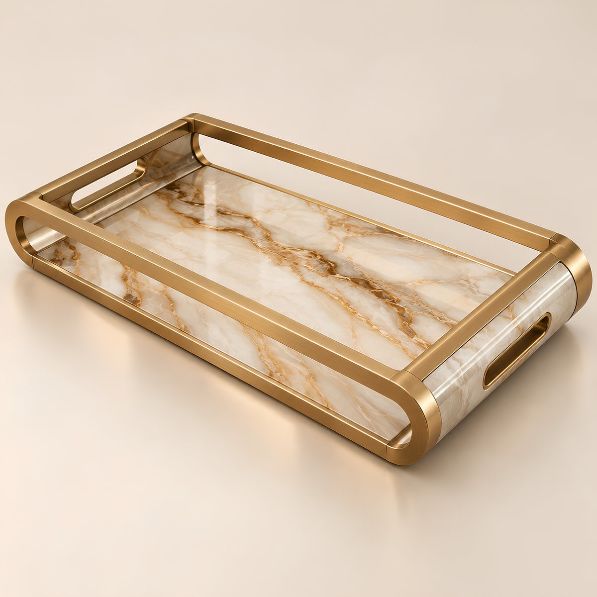 MARBLE INLAY GOLD FRAME SERVING TRAY
