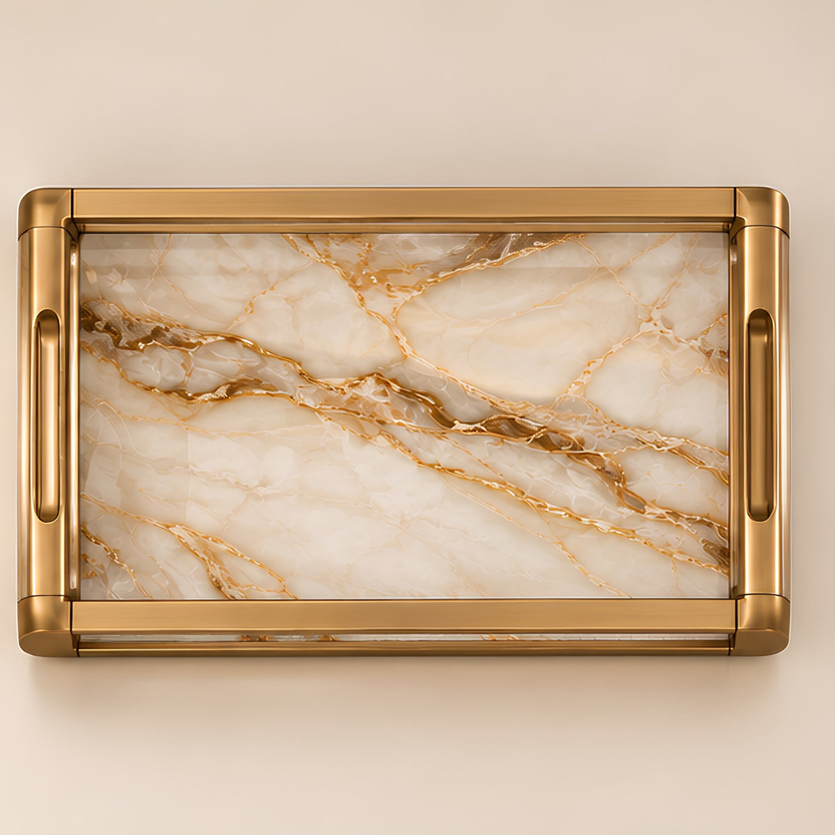 MARBLE INLAY GOLD FRAME SERVING TRAY