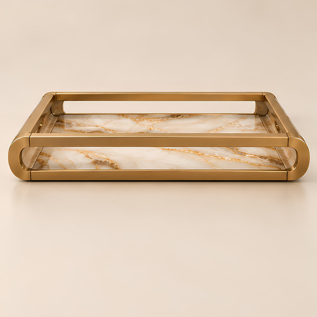 MARBLE INLAY GOLD FRAME SERVING TRAY
