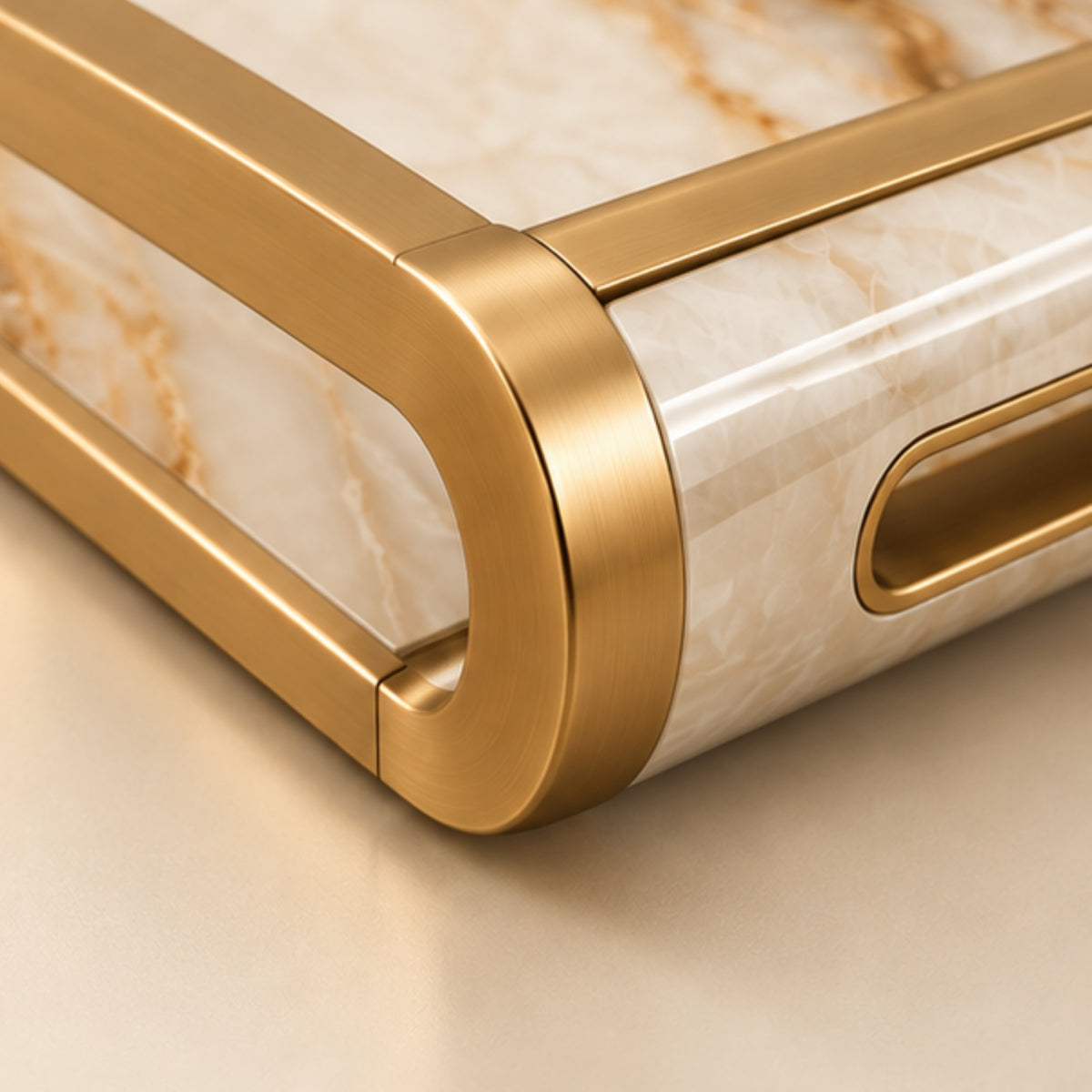 MARBLE INLAY GOLD FRAME SERVING TRAY