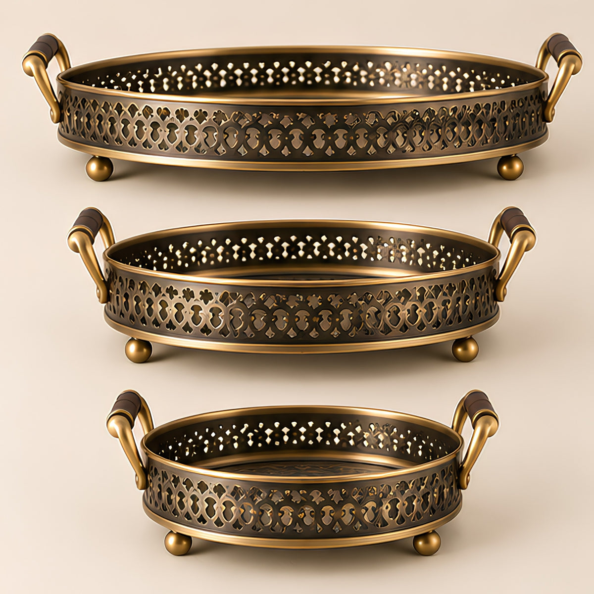 VINTAGE FILIGREE ROUND TRAY SET