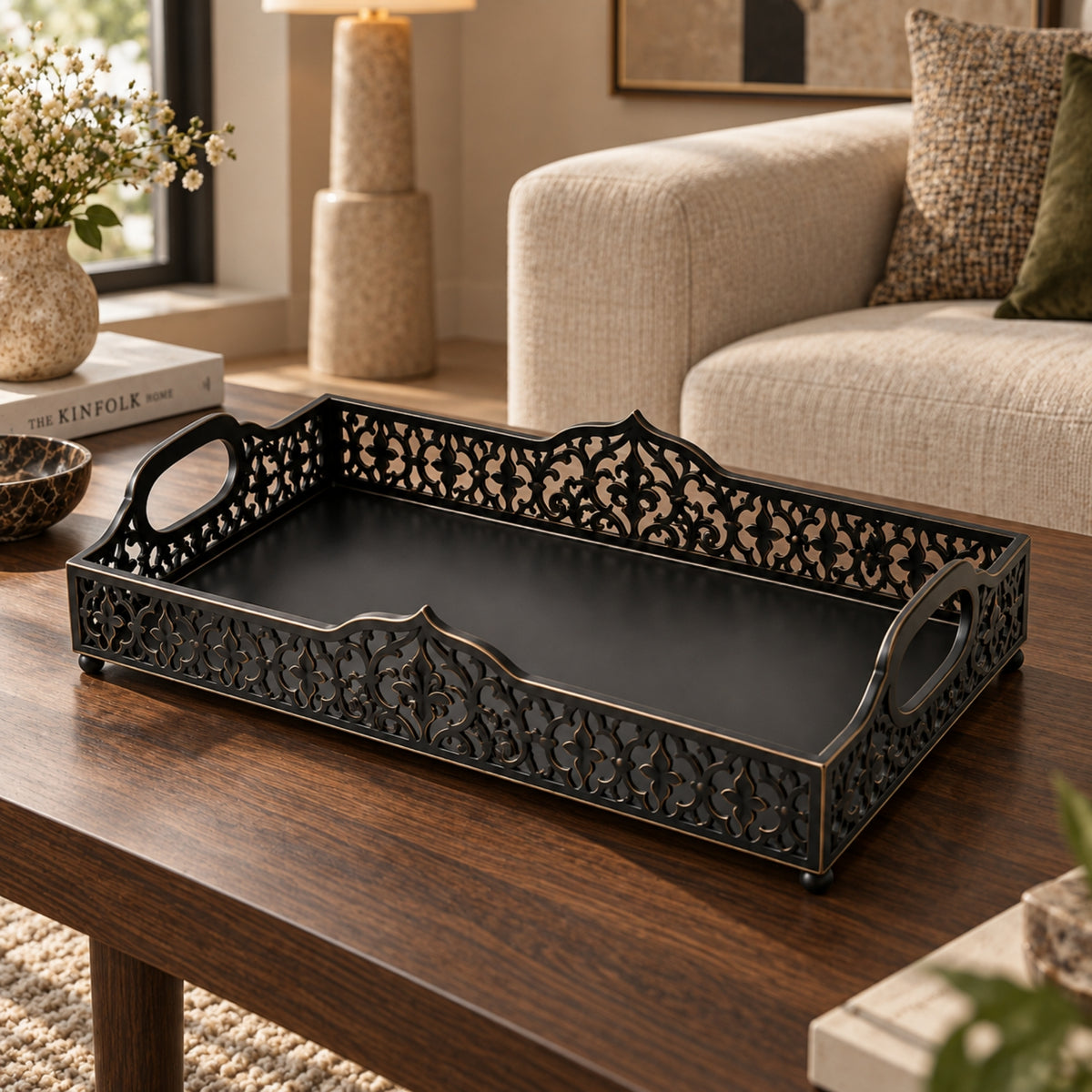 ANTIQUE FILIGREE RECTANGULAR SERVING TRAY