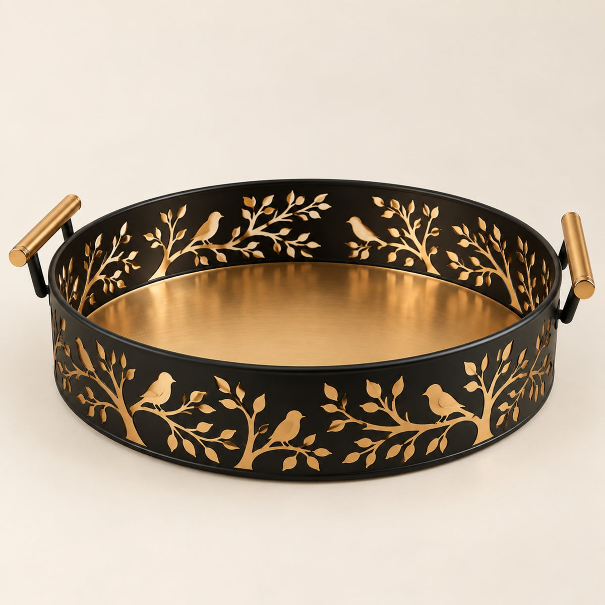 GOLDEN BIRD & BRANCH ROUND SERVING TRAY