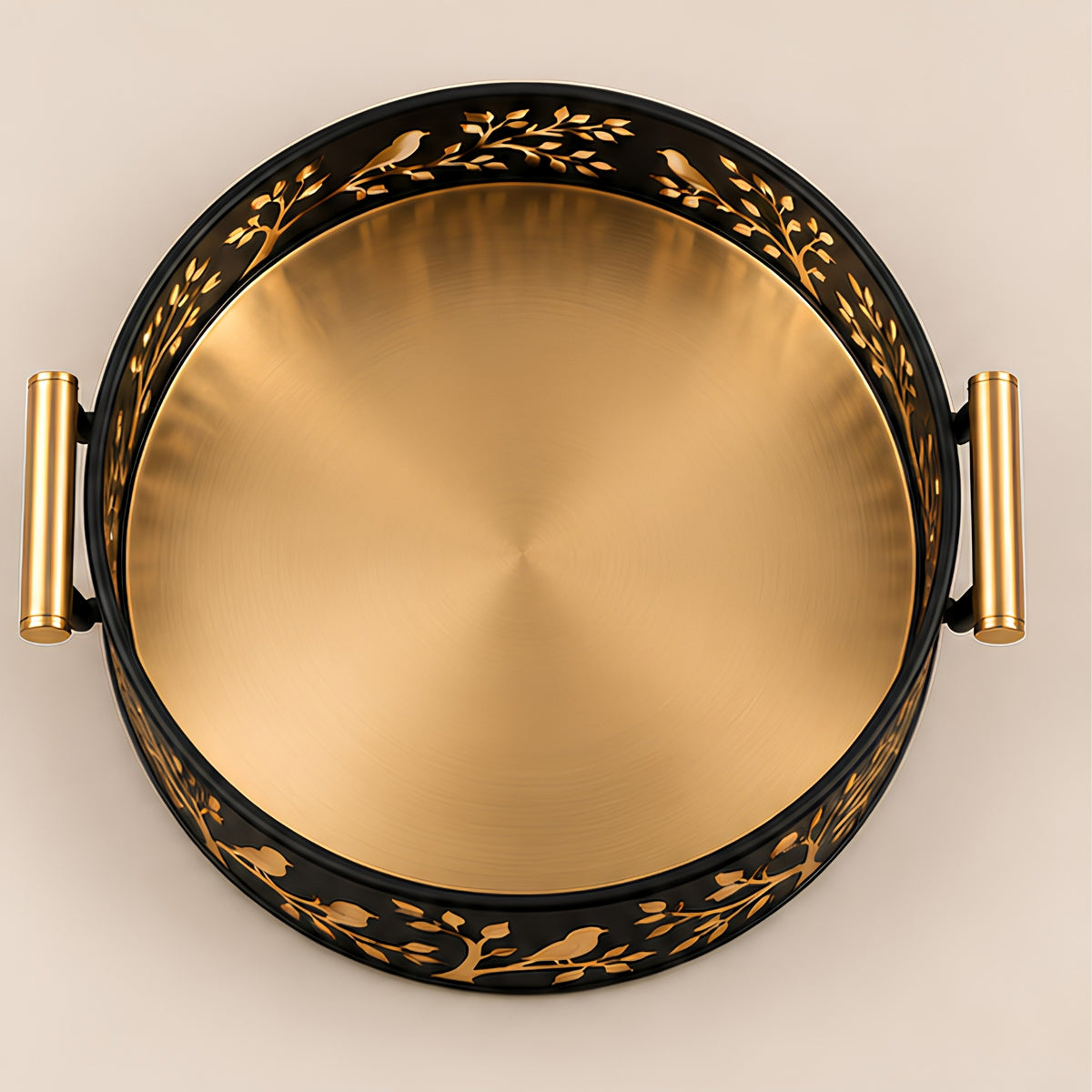 GOLDEN BIRD & BRANCH ROUND SERVING TRAY