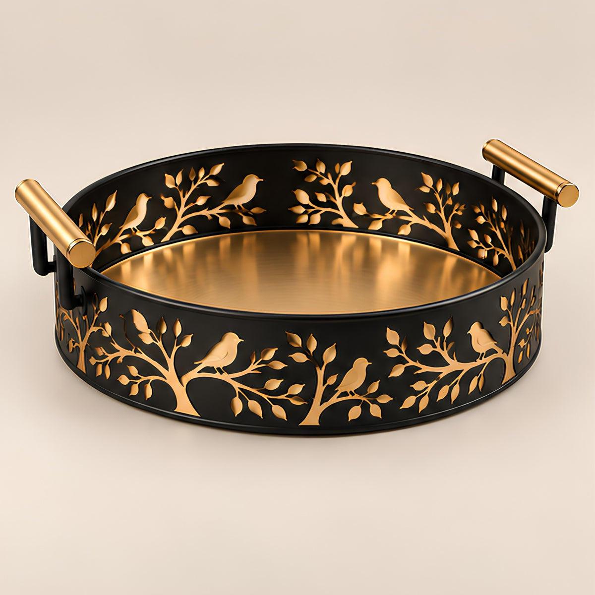 GOLDEN BIRD & BRANCH ROUND SERVING TRAY
