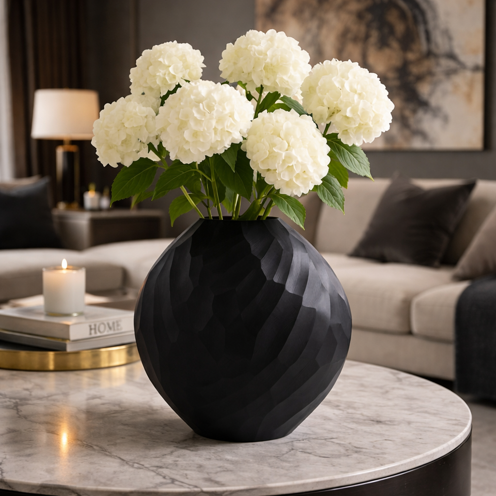 Obsidian Bloom Sculpted Vase