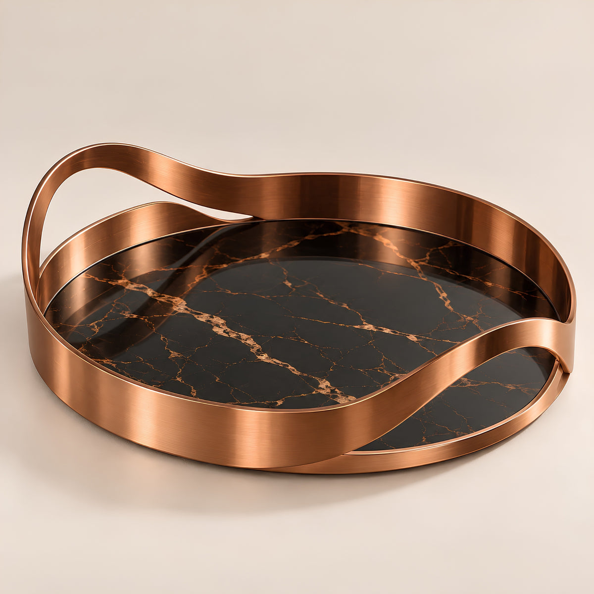 COPPER WAVE MARBLE ROUND SERVING TRAY