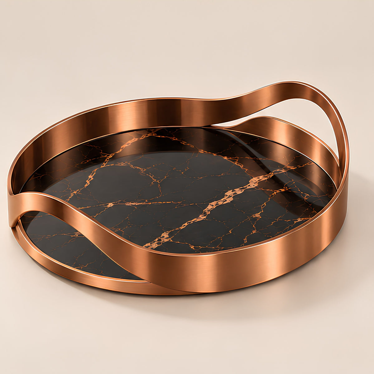 COPPER WAVE MARBLE ROUND SERVING TRAY