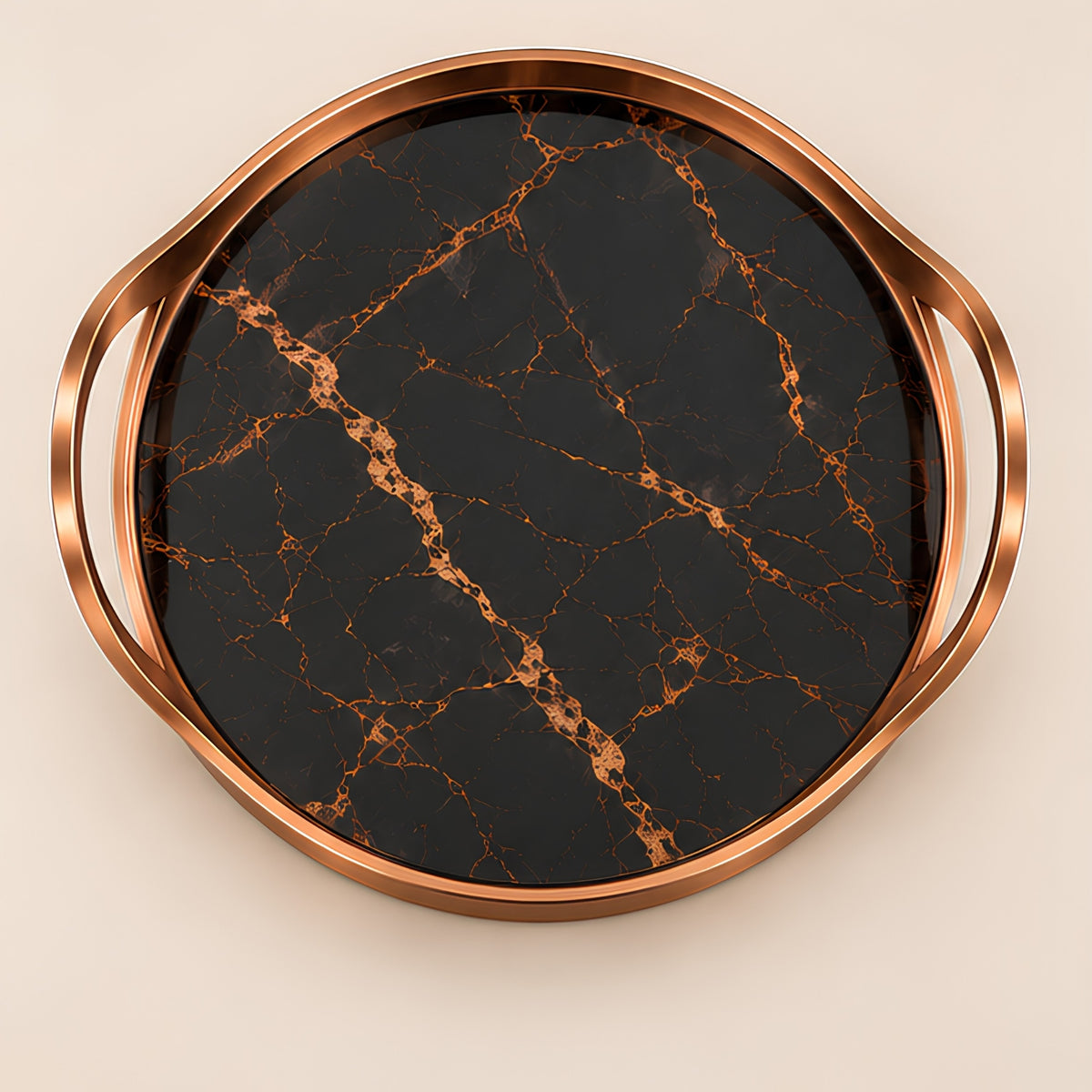 COPPER WAVE MARBLE ROUND SERVING TRAY