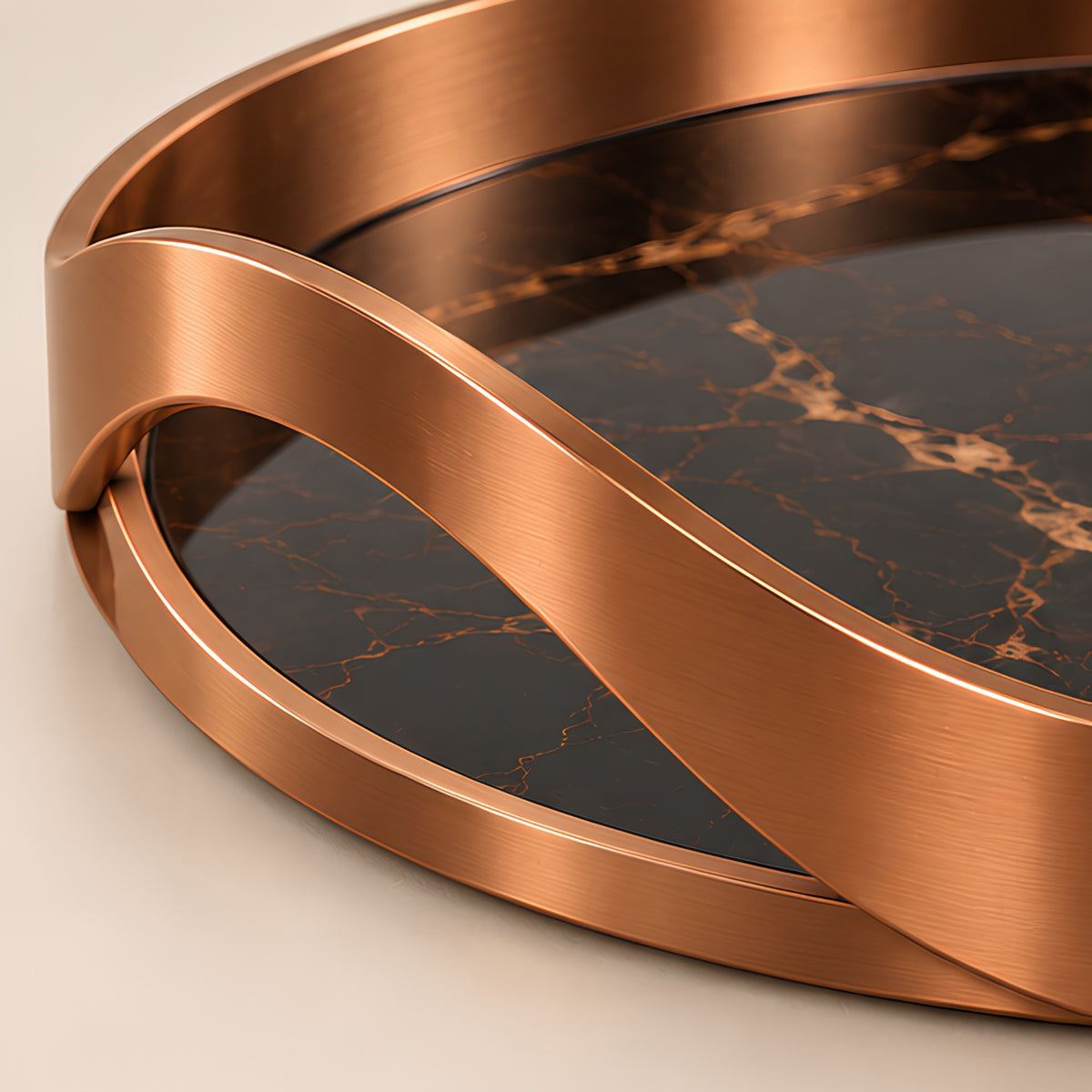 COPPER WAVE MARBLE ROUND SERVING TRAY