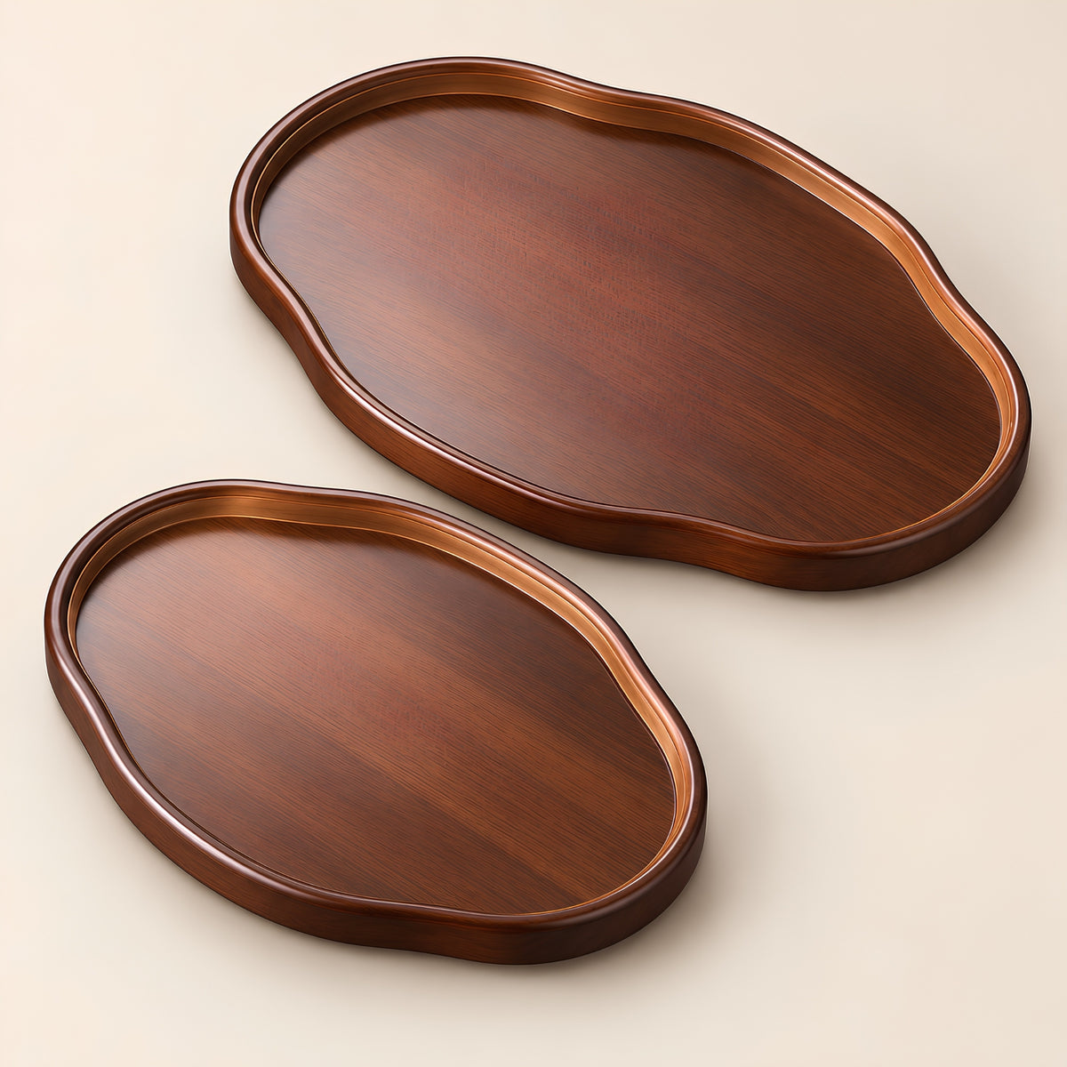 WALNUT ORGANIC SHAPE SERVING TRAY SET