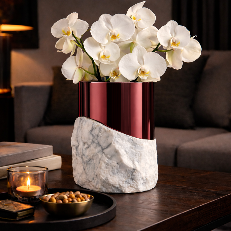 CLIFF MARBLE & BRASS VASE