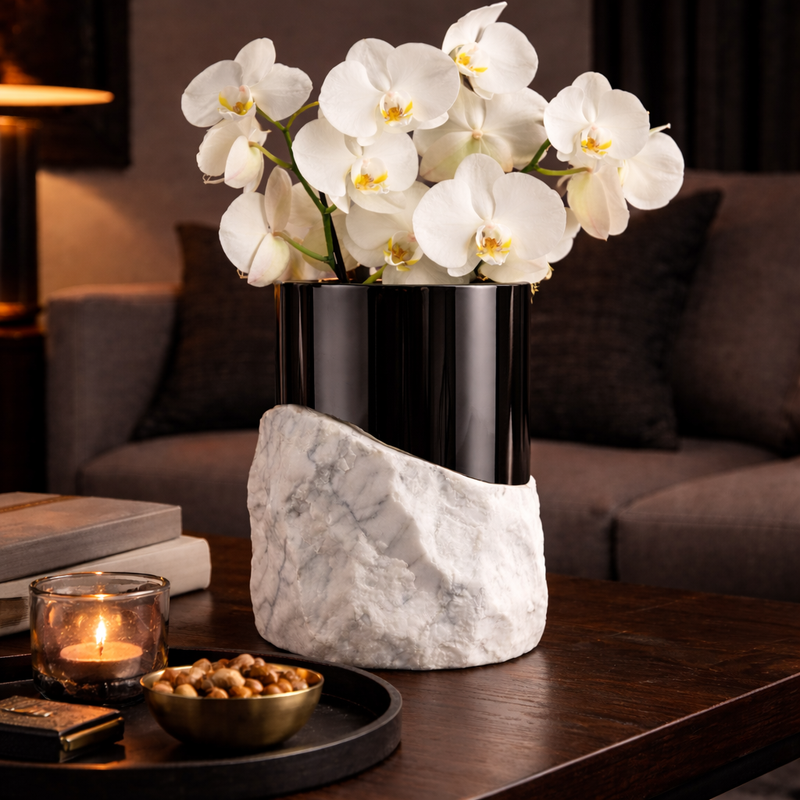 CLIFF MARBLE & BRASS VASE