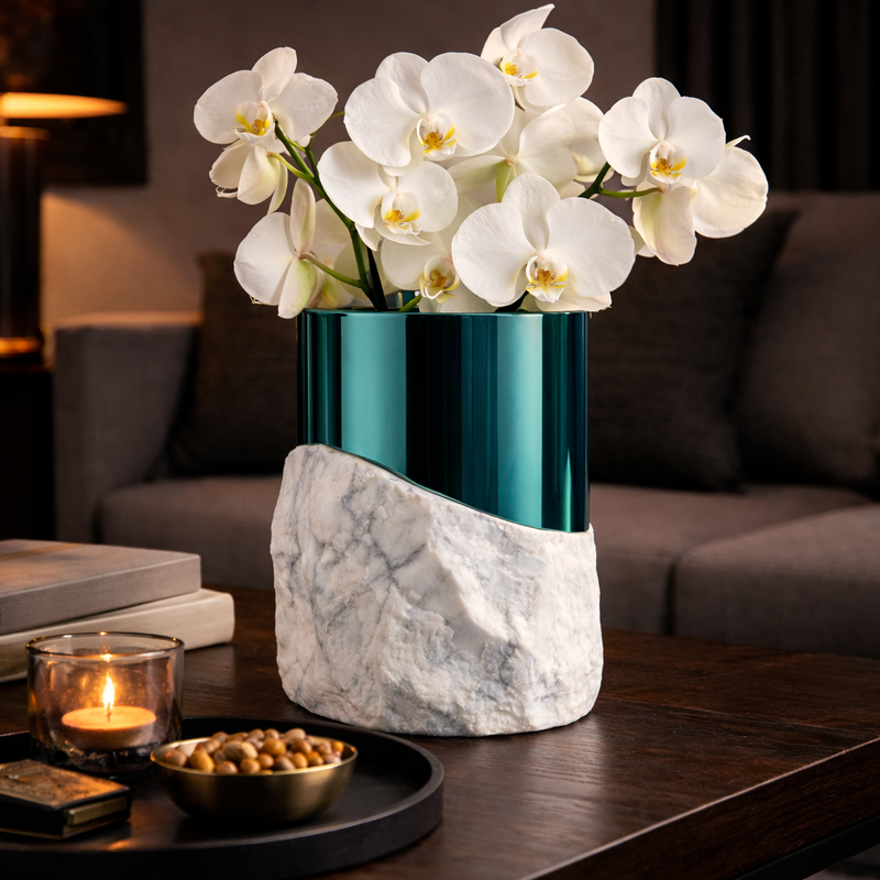 CLIFF MARBLE & BRASS VASE