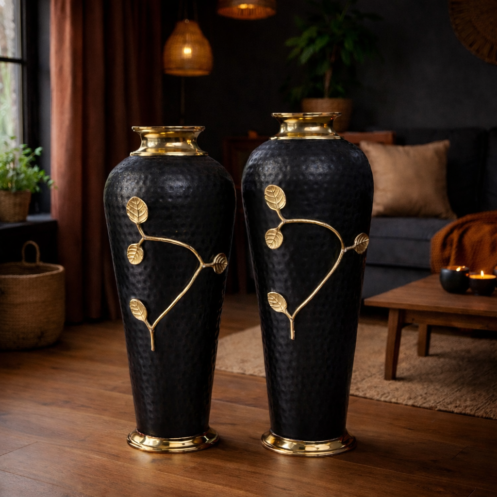 Artisan Hammered Iron Vase Set