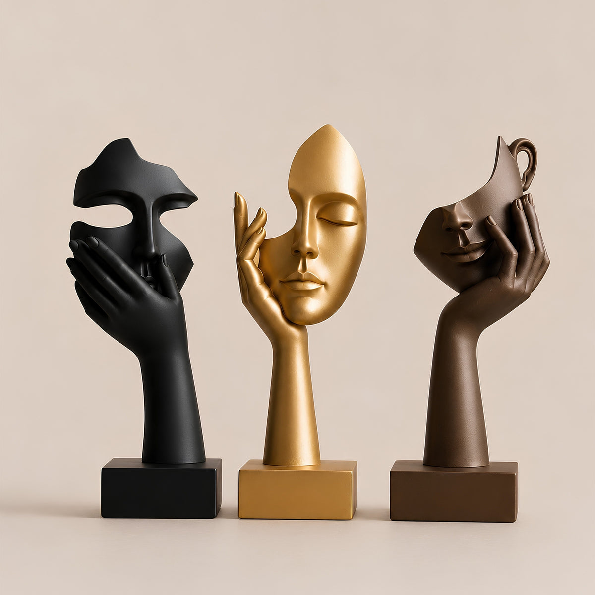 ABSTRACT FACE & HAND DECORATIVE SCULPTURE SET