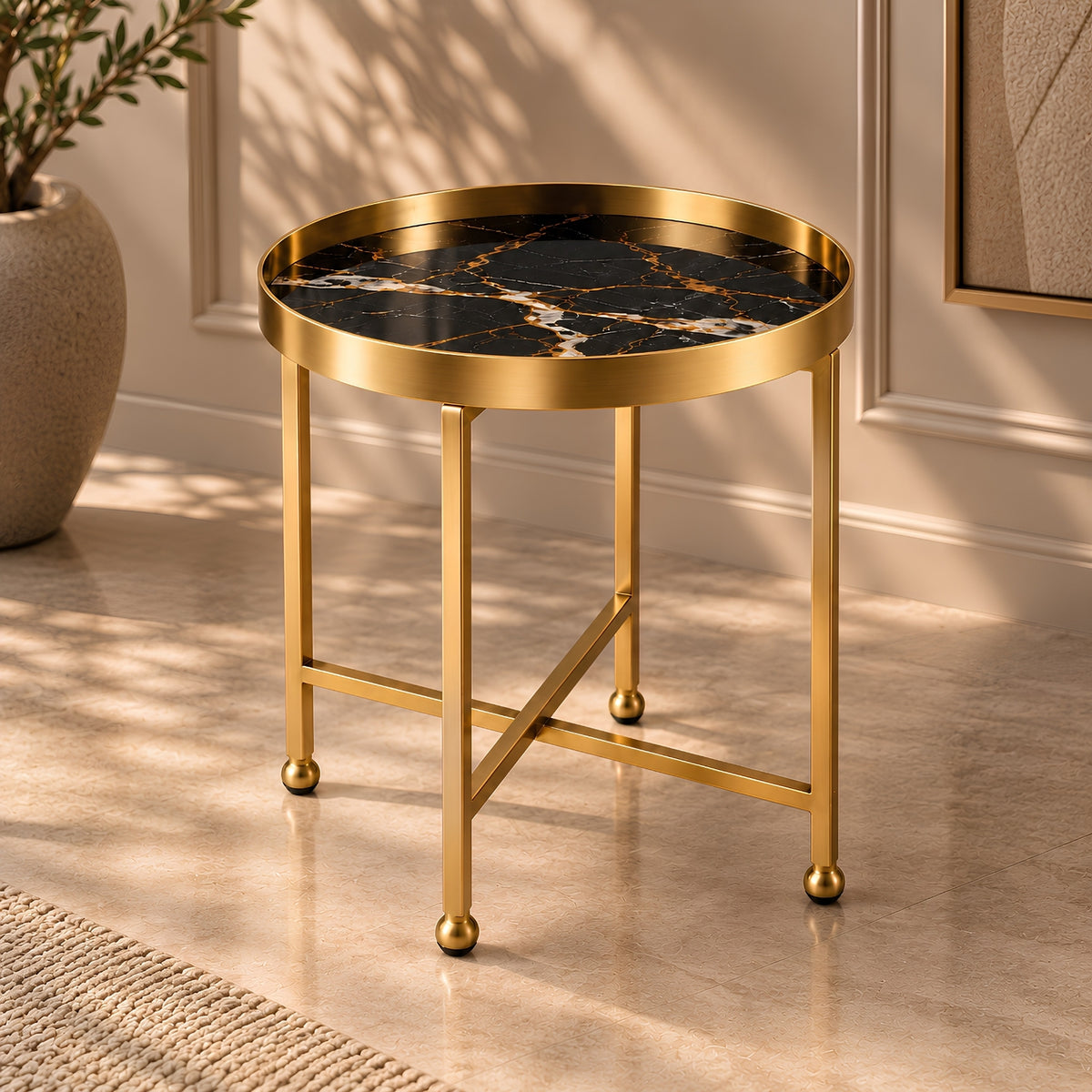 CURVED MARBLE TOP SIDE TABLE