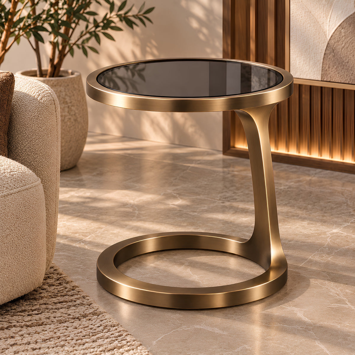 MODERN GOLDEN ROUND GLASS SIDE TABLE