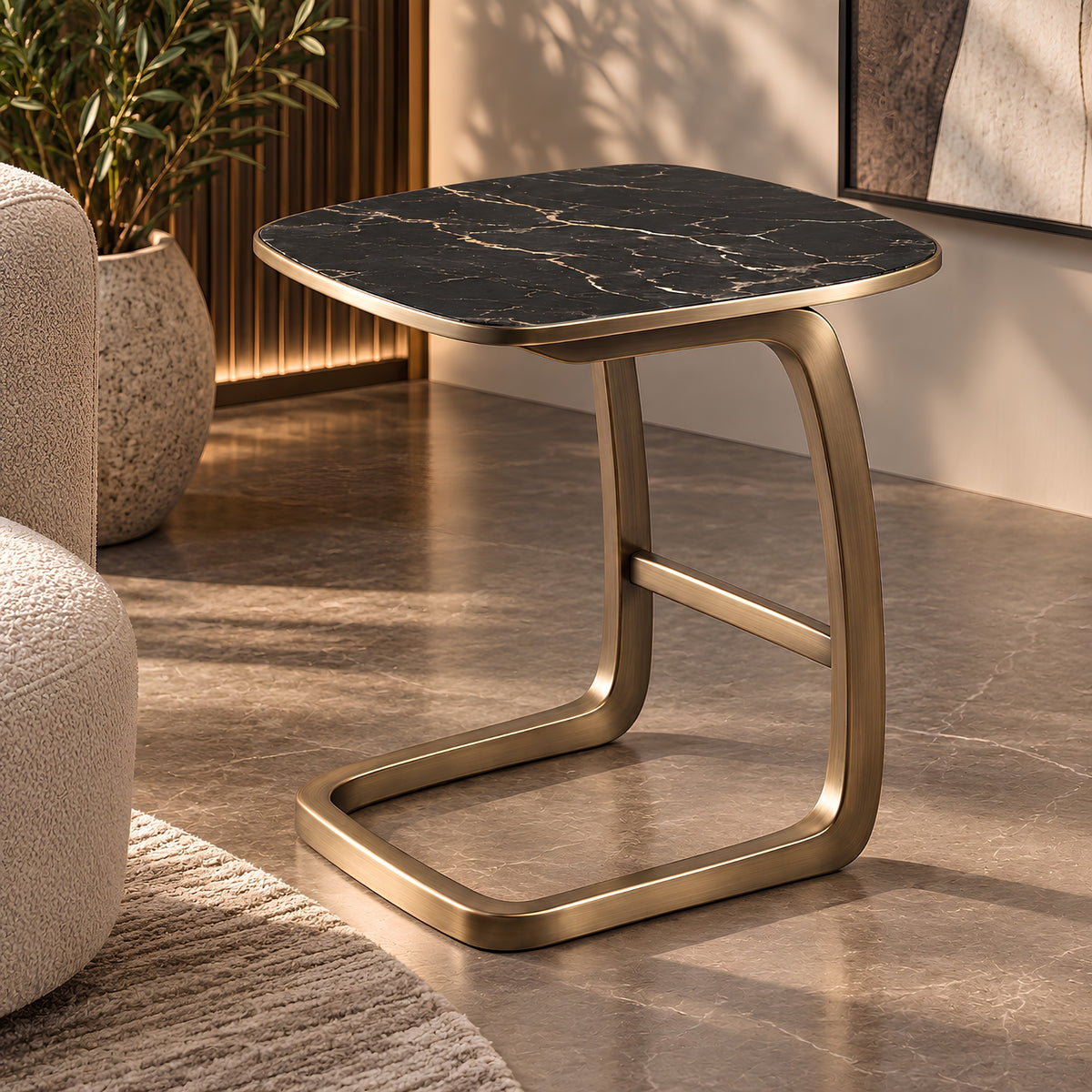 SIDE TABLE WITH BLACK MARBLE TOP