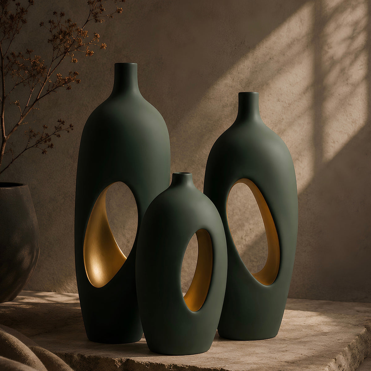 CUTOUT METAL VASE SET